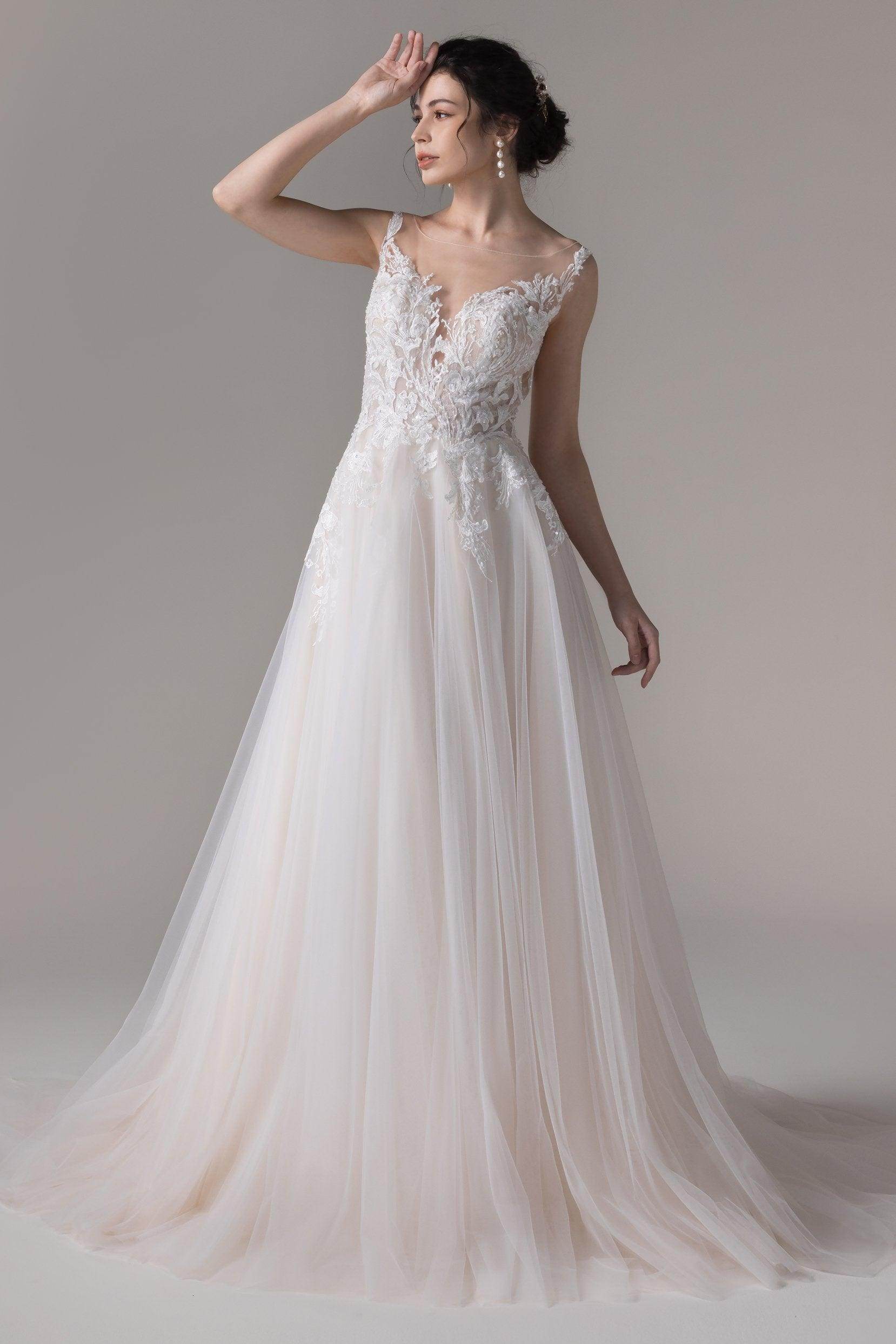 A-Line Court Train Lace Tulle Wedding Dress CW2783 - COCOMELODY